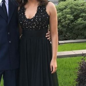 Sherri Hill Black Long Chiffon Gown